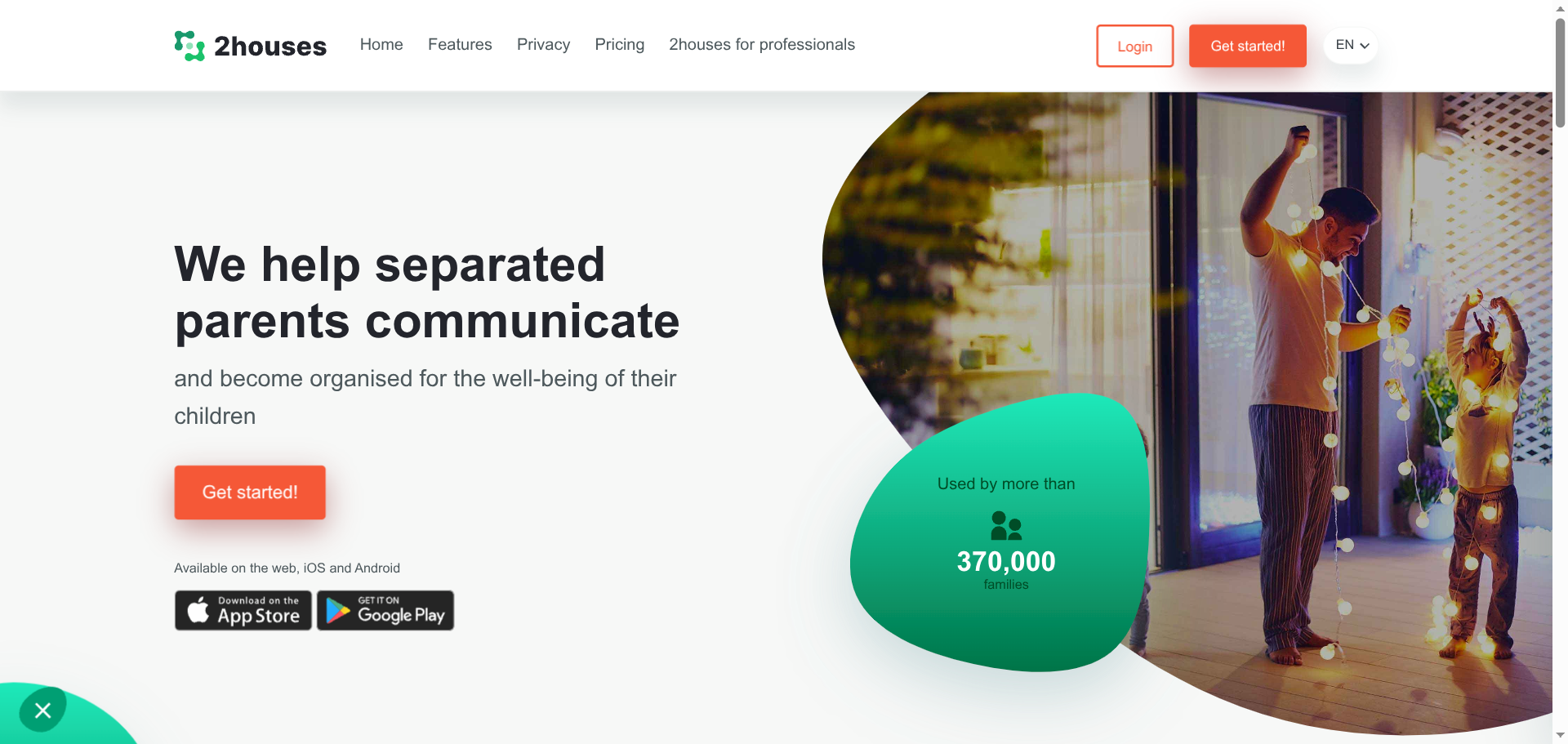 2houses homepage with the message that it helps separated parents communicate
