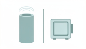 A minimalist illustration of a cylindrical air purifier beside a box fan with a square filter attached, divided down the middle