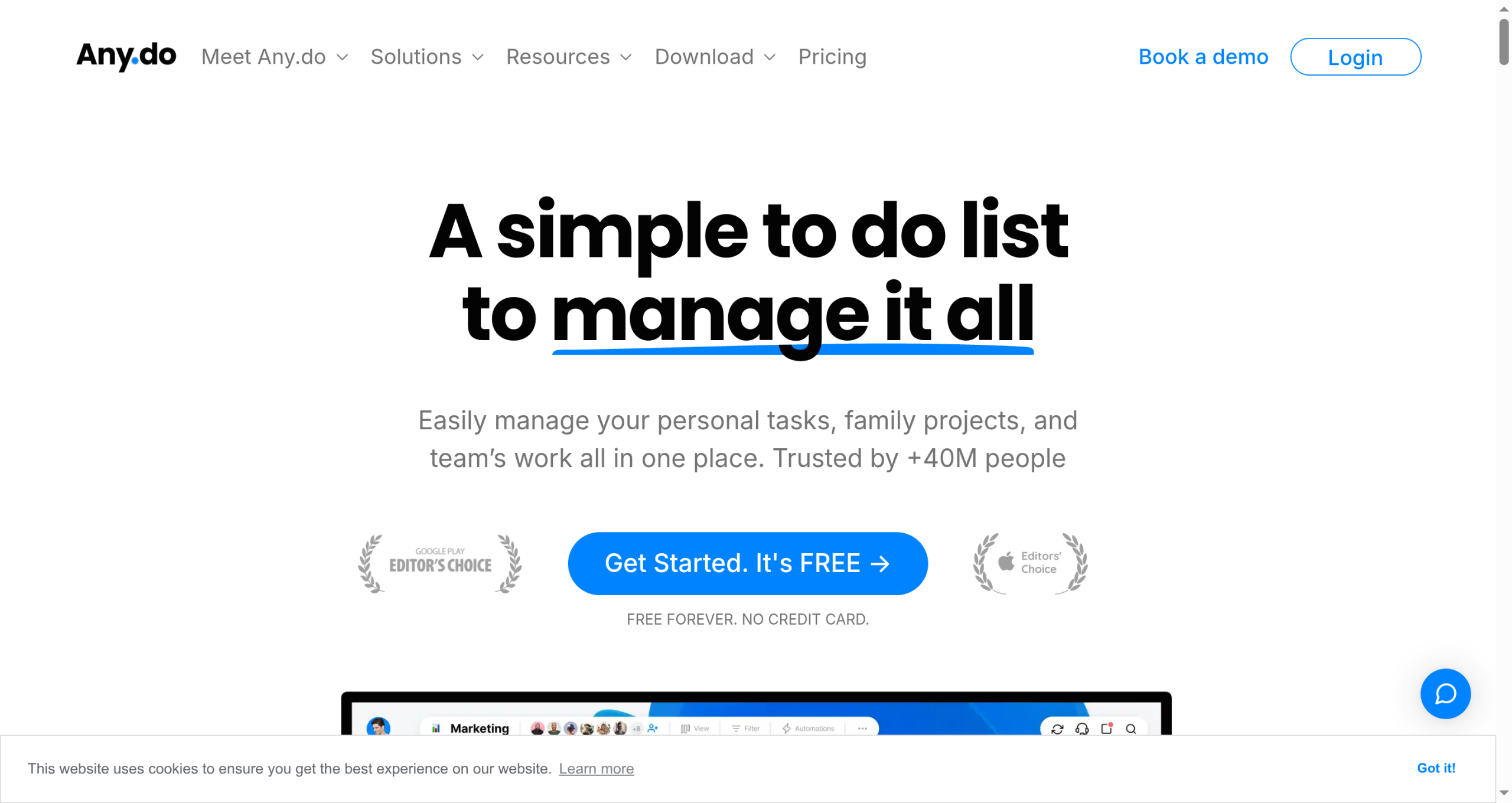 Any.do shared calendar and tasks app homepage