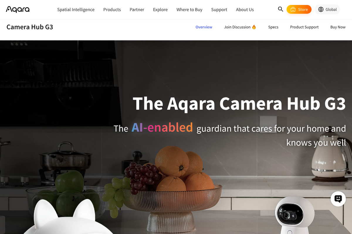 Aqara Camera Hub G3 product page with HomeKit support