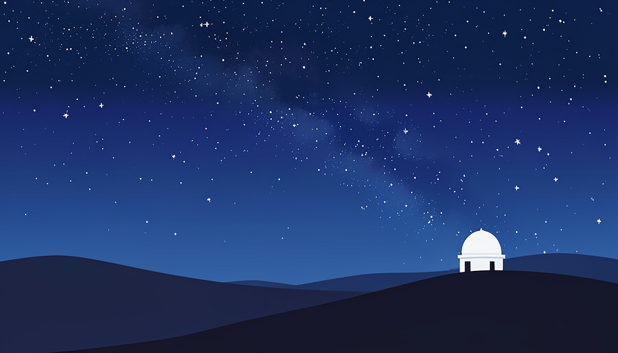 A desert scene at night under a star-filled sky with the Milky Way and a small observatory dome