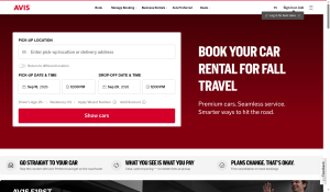 Avis car rental home page