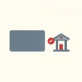 Illustration of a bank card and a bank building icon representing closing a bank account