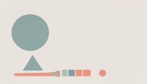Flat illustration of a design canvas with basic shapes, a paintbrush, and a row of color swatches