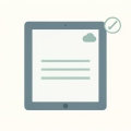 Illustration of a tablet showing a document with a cloud and checkmark, representing offline document editing on iPad