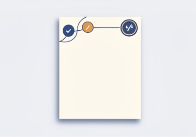 Flat illustration of a document page with a quotation-mark badge and three linked note nodes representing a research workflow