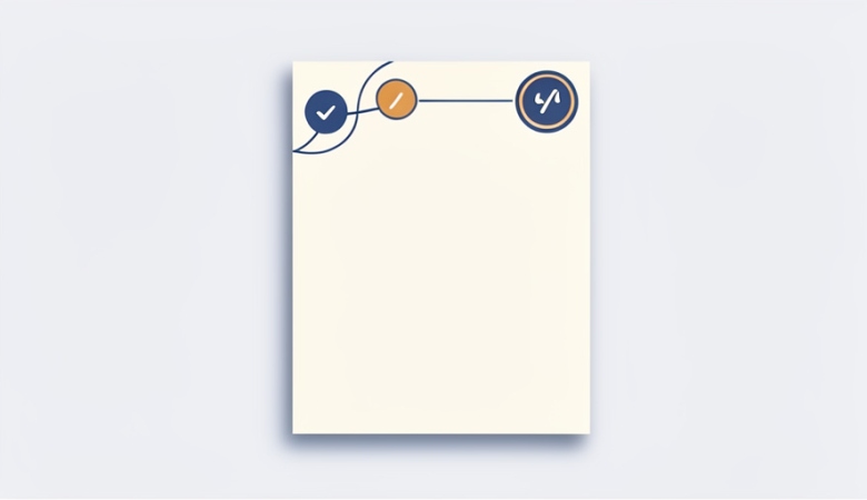 Flat illustration of a document page with a quotation-mark badge and three linked note nodes representing a research workflow