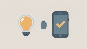 Flat illustration of a diagnostic light, an OBD plug connector, and a phone showing a checkmark
