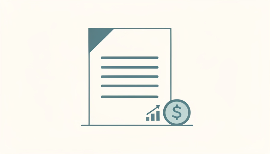 Illustration of an invoice document with a coin and a small growth chart, representing small-business accounting software
