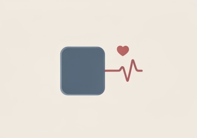Flat illustration of a home blood pressure monitor with a heart symbol and an irregular pulse line