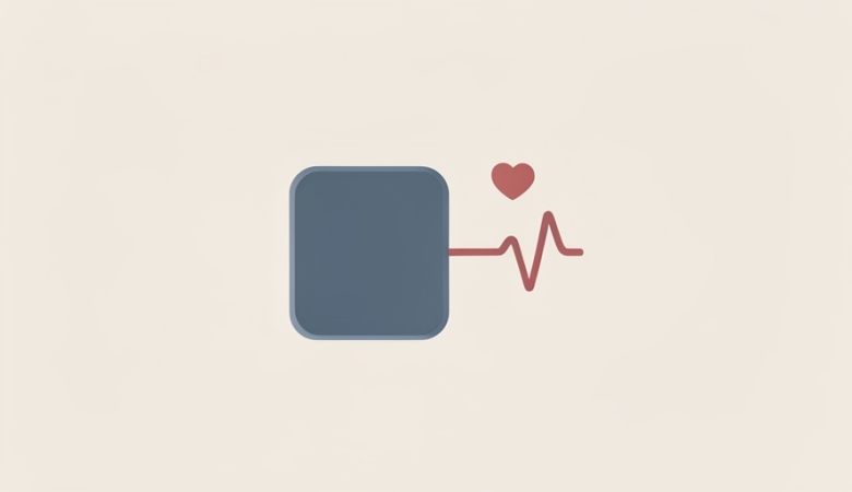 Flat illustration of a home blood pressure monitor with a heart symbol and an irregular pulse line