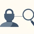 Illustration of a padlock over a generic profile avatar linked to a magnifying glass, representing a private account in search