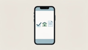 Flat illustration of a phone showing a checkmark, a school building, and a paper document icon