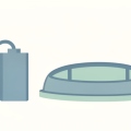 Illustration of a portable power bank with a charging cable beside a simple stadium silhouette