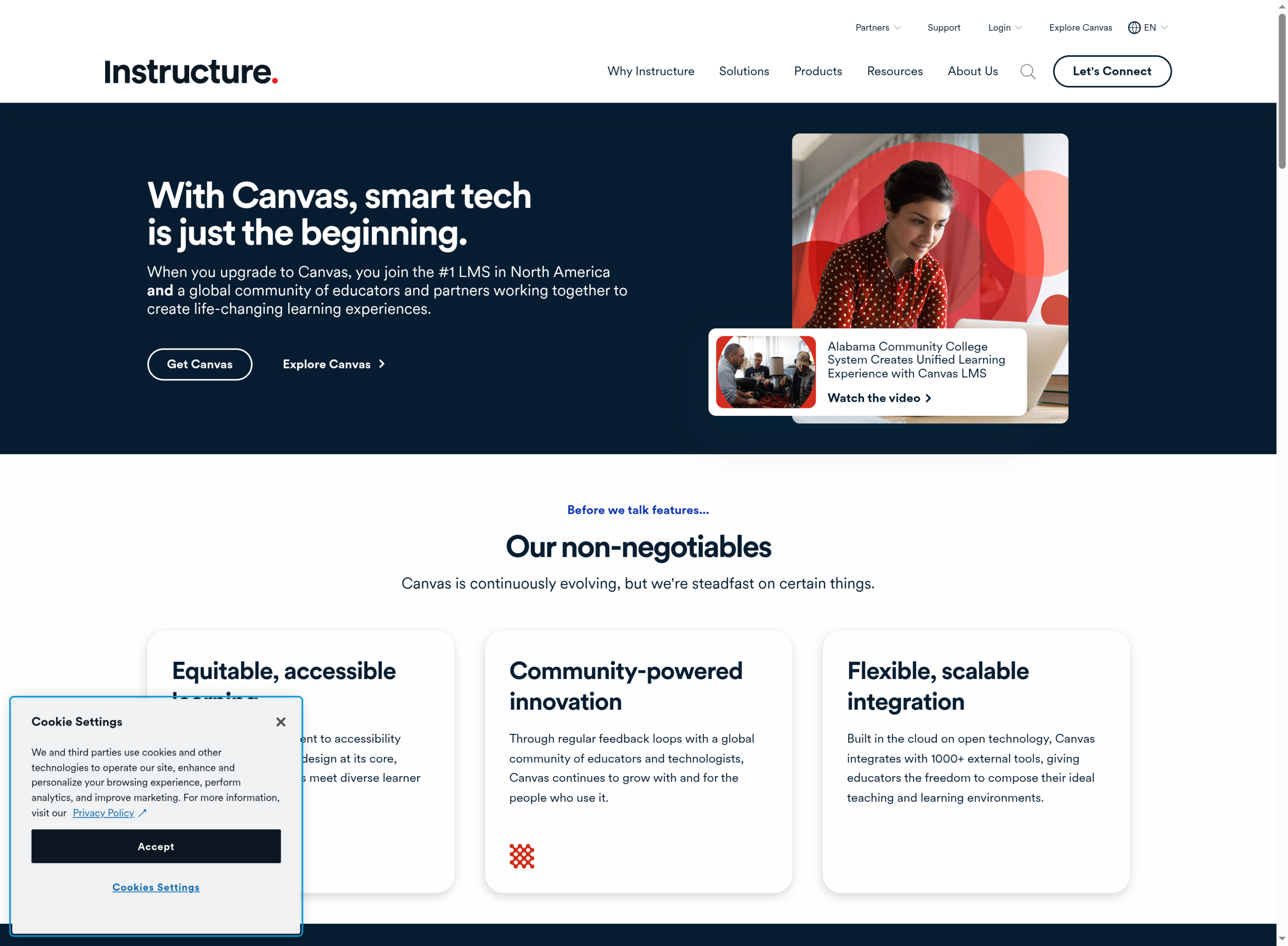 Canvas by Instructure learning management platform homepage