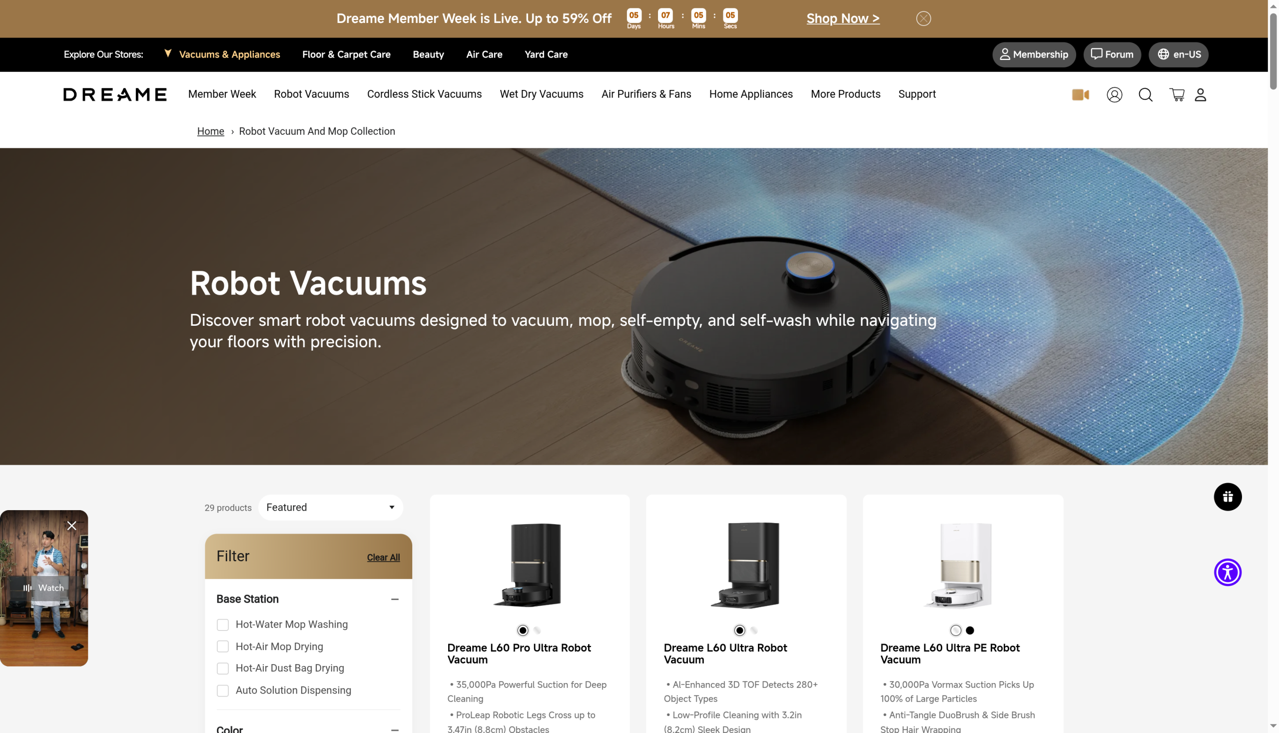 Dreame robot vacuums collection page