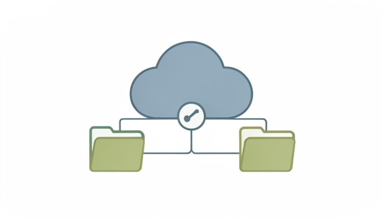A simple illustration of a cloud connected to two folders, representing shared family cloud storage
