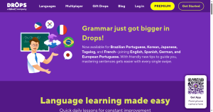 Drops language learning homepage