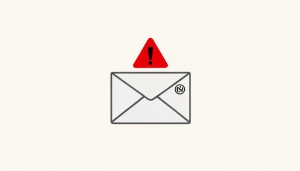 An email envelope icon with a copyright symbol badge and a red warning triangle above it