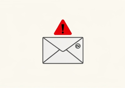 An email envelope icon with a copyright symbol badge and a red warning triangle above it