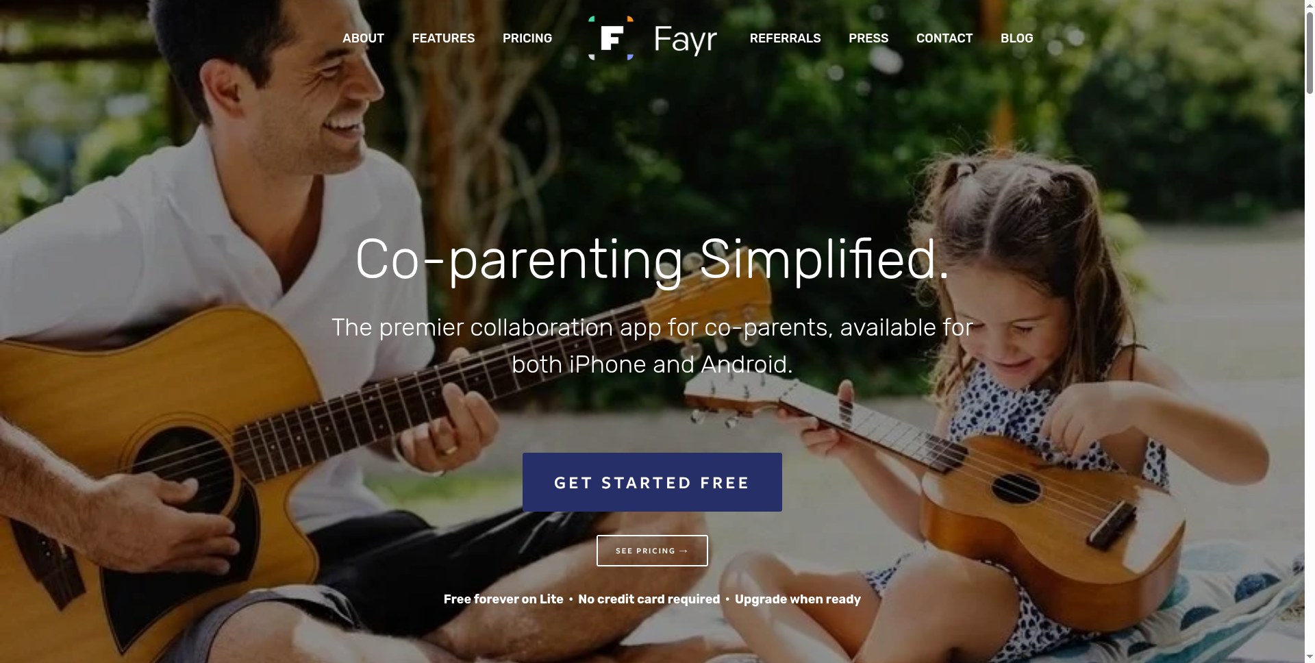 Fayr homepage with the tagline co-parenting simplified