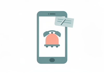 A minimalist illustration of a smartphone showing an alarm bell with a notification banner sliding off the top under a slash mark