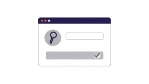 A minimalist illustration of a browser window showing a login form with a key icon and an autofill row