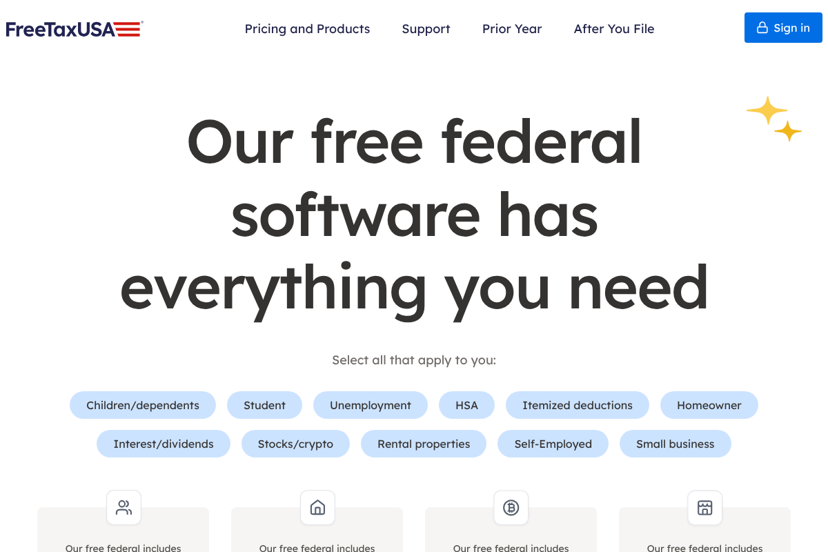 FreeTaxUSA self-employed tax filing page