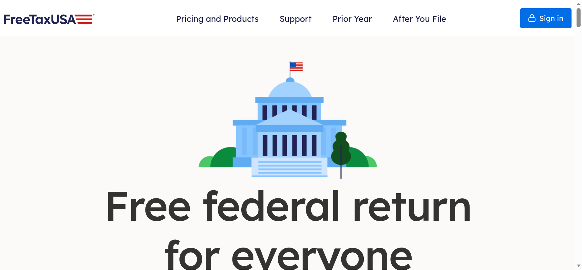 FreeTaxUSA home page showing a free federal return for everyone