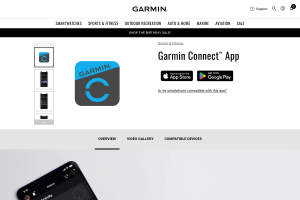 Garmin Connect app product page showing health and training stats