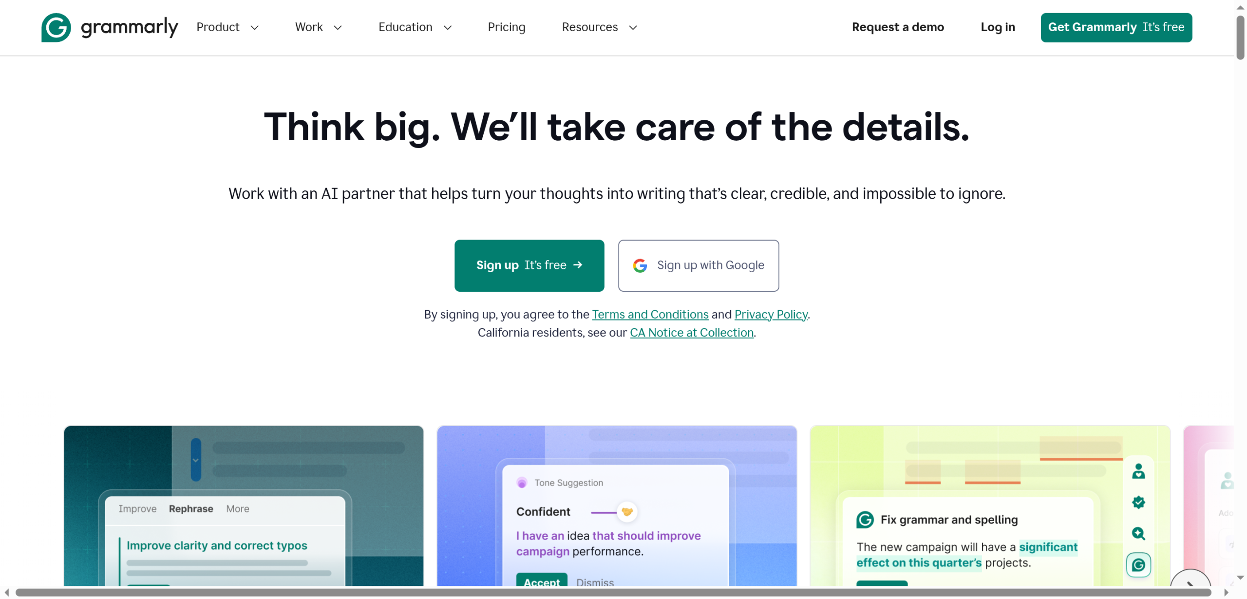 Grammarly writing assistant with plagiarism and AI detection homepage