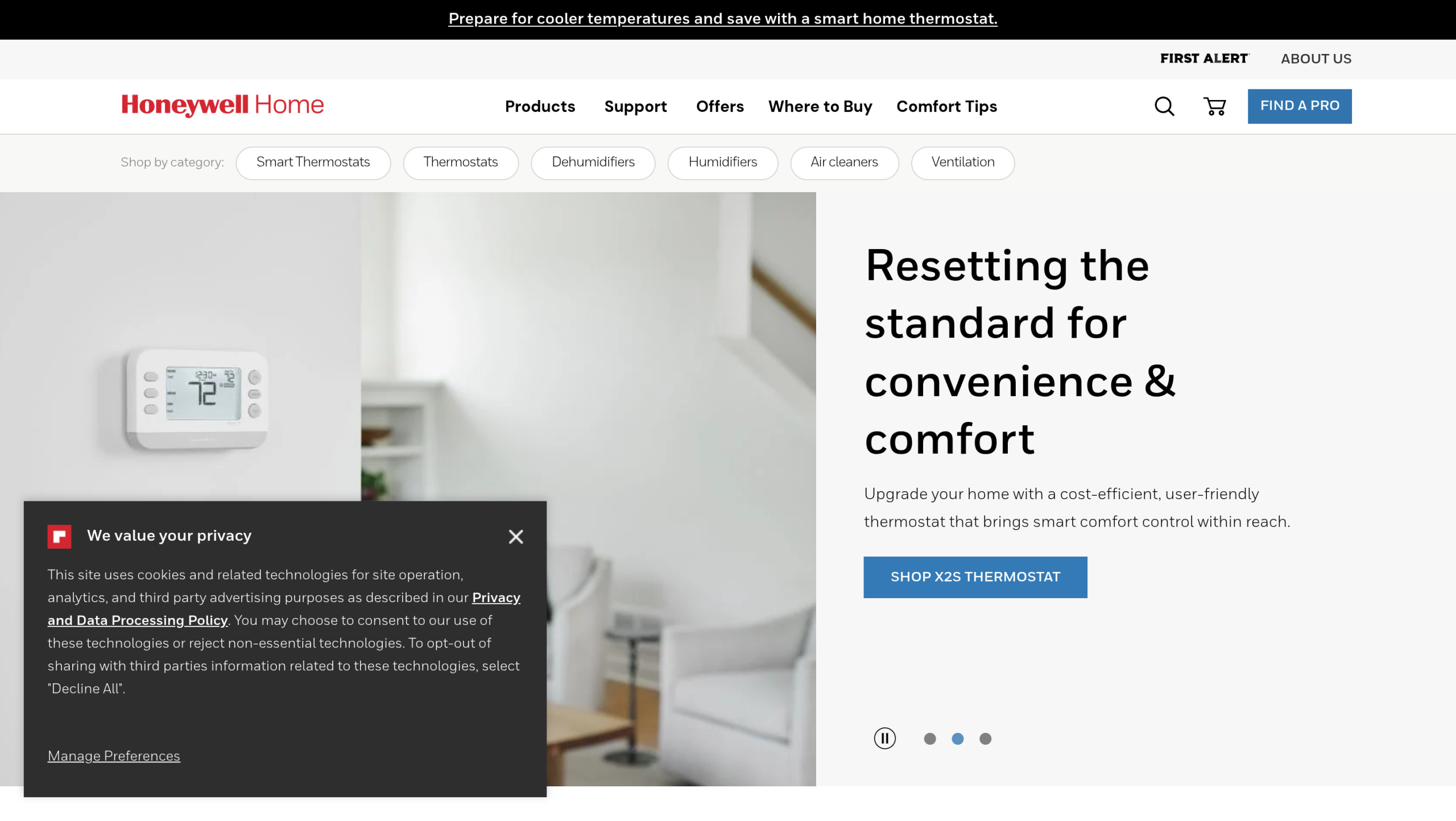 Honeywell Home smart thermostats homepage