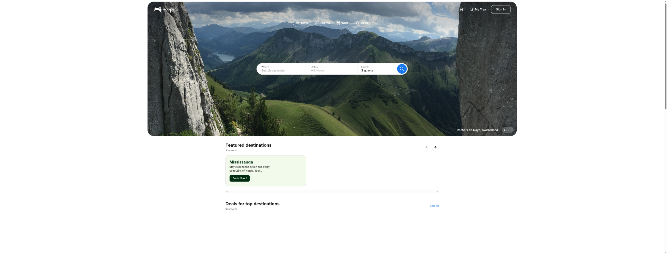 Hopper flight price prediction and price freeze app homepage
