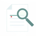 A minimalist illustration of a paper invoice with a magnifying glass over one line and a small red dot marking a charge