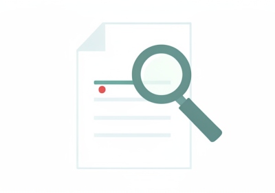 A minimalist illustration of a paper invoice with a magnifying glass over one line and a small red dot marking a charge