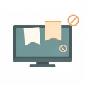 A minimalist illustration of a flat-screen TV with blank pop-up ad banners on the screen and small no-symbol icons