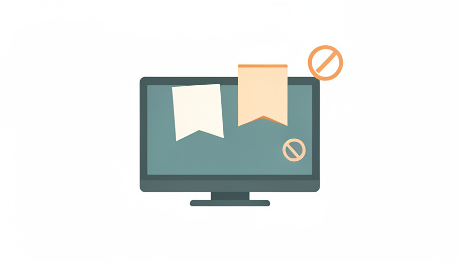A minimalist illustration of a flat-screen TV with blank pop-up ad banners on the screen and small no-symbol icons