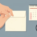 A hand signing a sealed mail-in ballot envelope beside a calendar and a clock