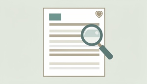 A minimalist illustration of a medical insurance statement with a magnifying glass over one row