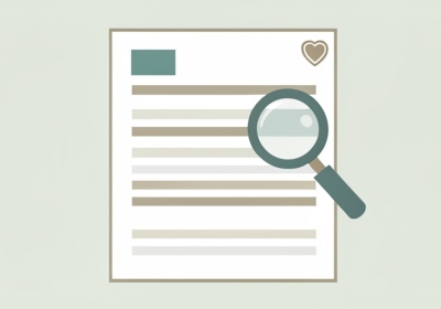 A minimalist illustration of a medical insurance statement with a magnifying glass over one row