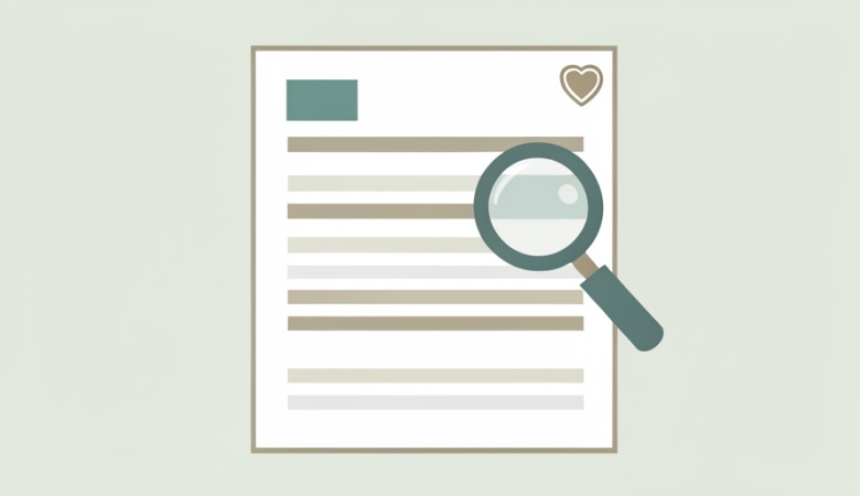 A minimalist illustration of a medical insurance statement with a magnifying glass over one row