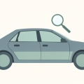 Illustration of a used sedan with a faint waterline across the lower doors and a magnifying glass inspecting it