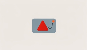 Flat illustration of a card with a red warning triangle and a fishing hook representing a payment scam