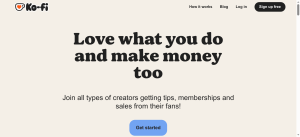 Ko-fi home page for creator support and shop