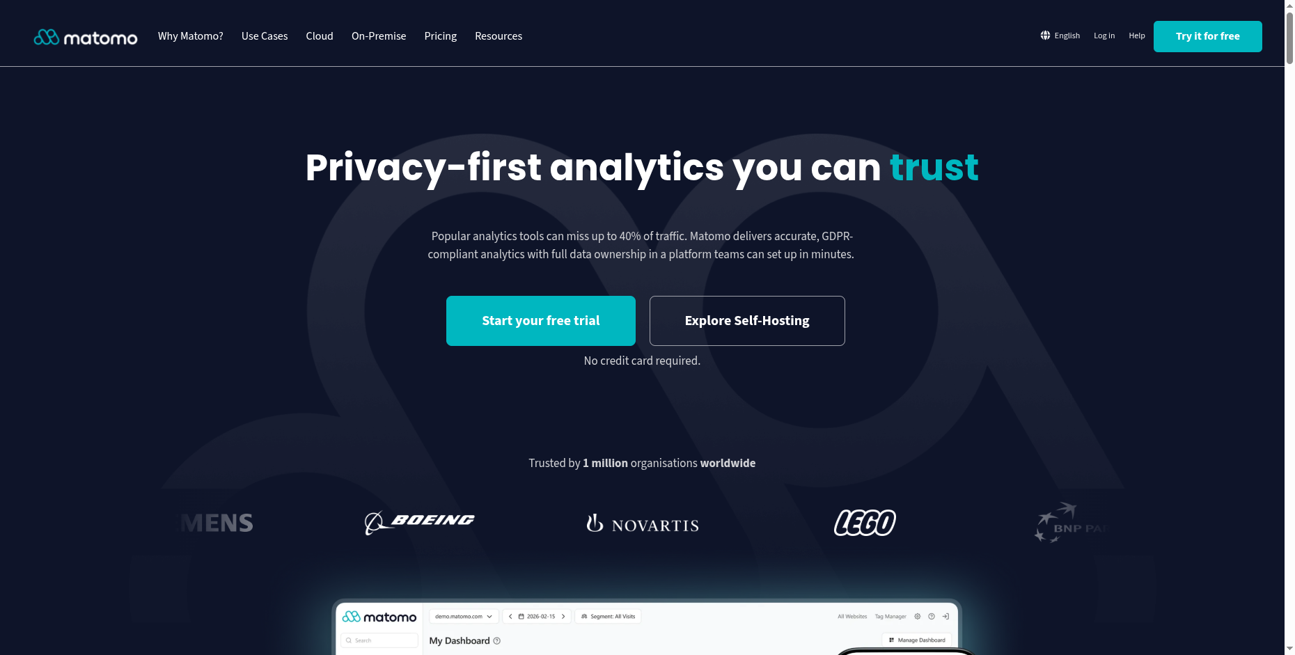 Matomo open-source web analytics homepage
