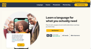 Memrise language learning homepage