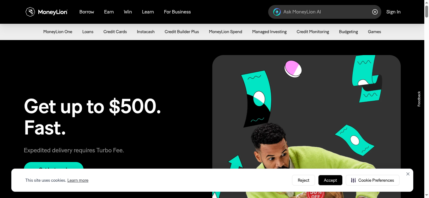 MoneyLion Instacash cash advance app homepage