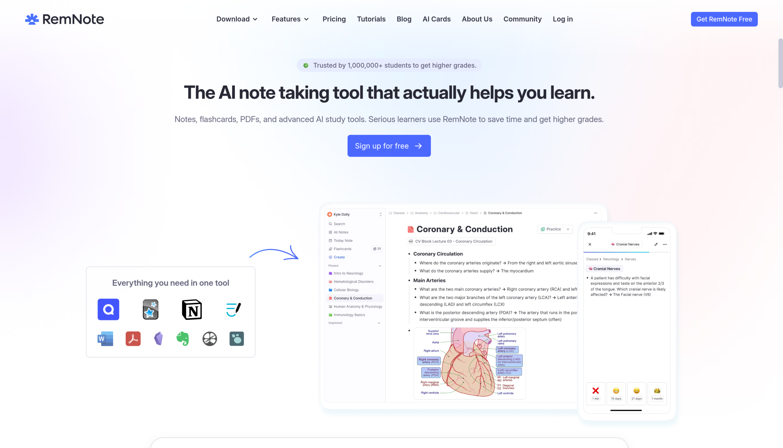 RemNote note-taking and PDF study tool homepage