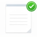 A single sheet of paper with blank placeholder lines and a green checkmark passing over a scanner bar