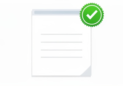 A single sheet of paper with blank placeholder lines and a green checkmark passing over a scanner bar